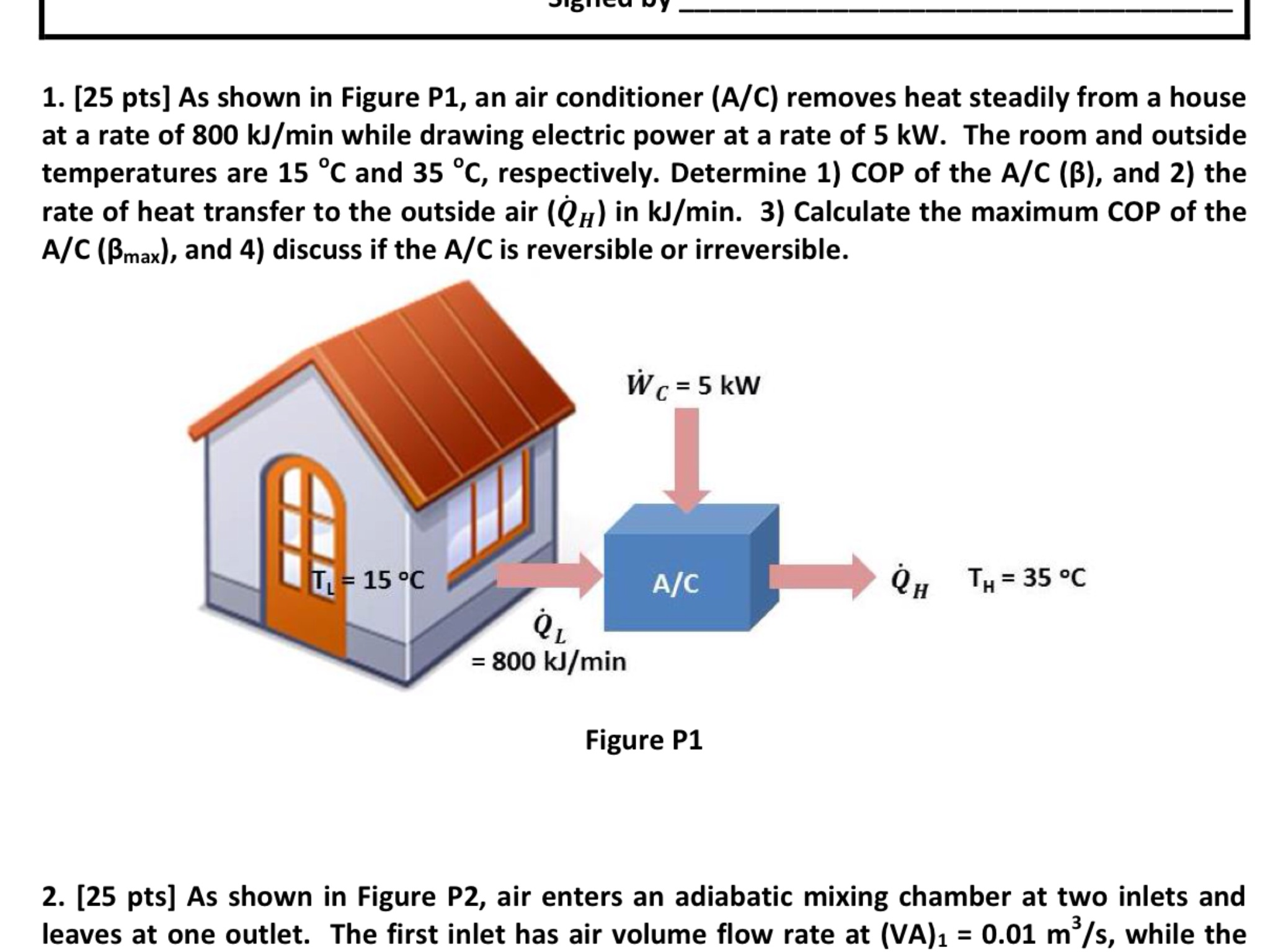 Solved 1. [25 pts] As shown in Figure P1, an air conditioner
