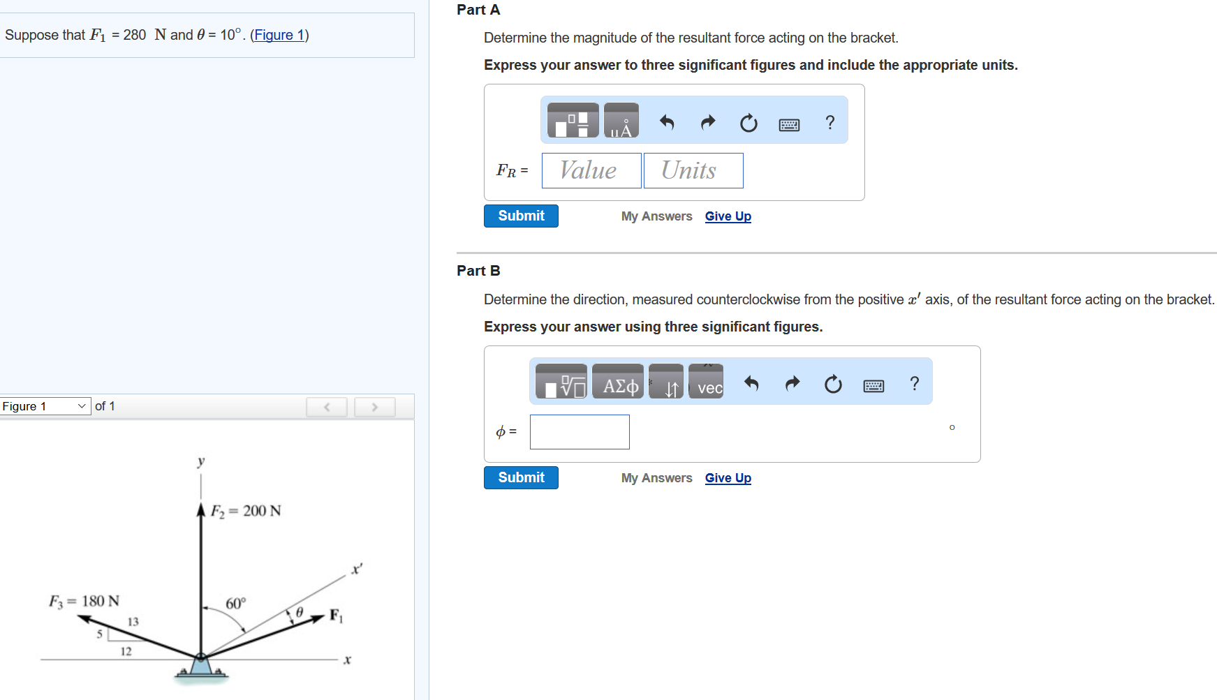 Solved Suppose that F_1 = 280 N and theta = 10 degree. | Chegg.com