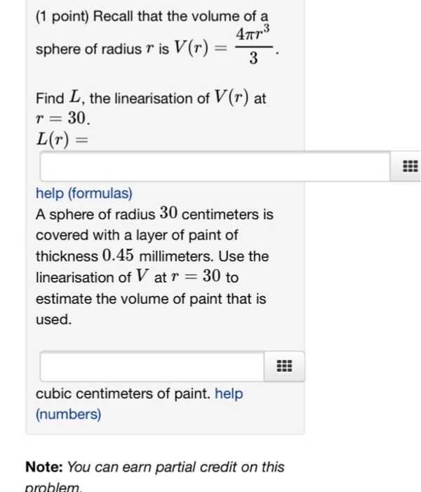 Solved Recall that the volume of a sphere of radius r is | Chegg.com