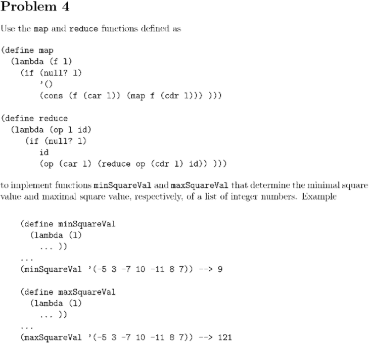 Solved Use the map and reduce functions defined as (define | Chegg.com