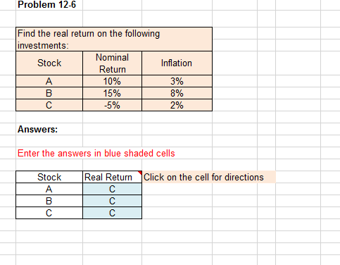 Solved Problem 12-6 Find the real return on the following | Chegg.com