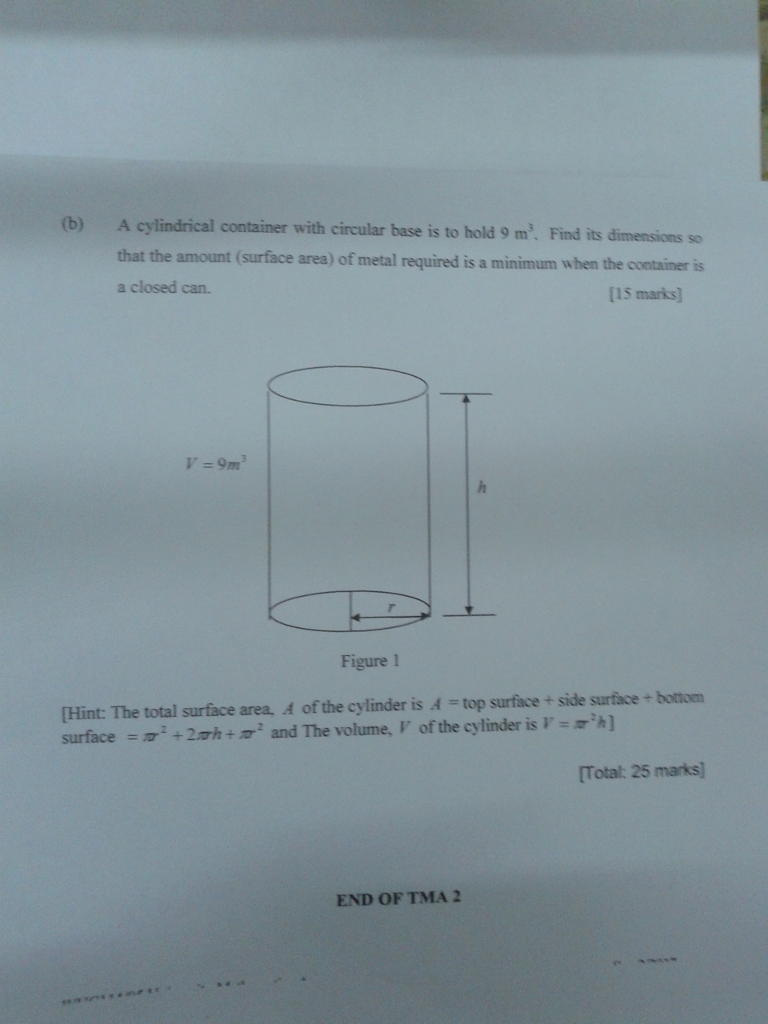 Solved (b) A cylindrical container with circular base is to