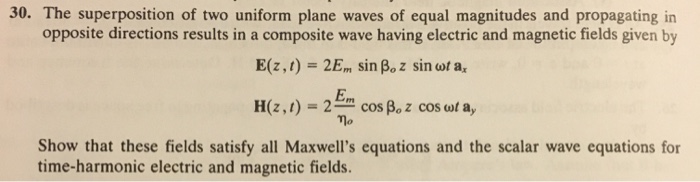 Solved The superposition of two uniform plane waves of equal | Chegg.com