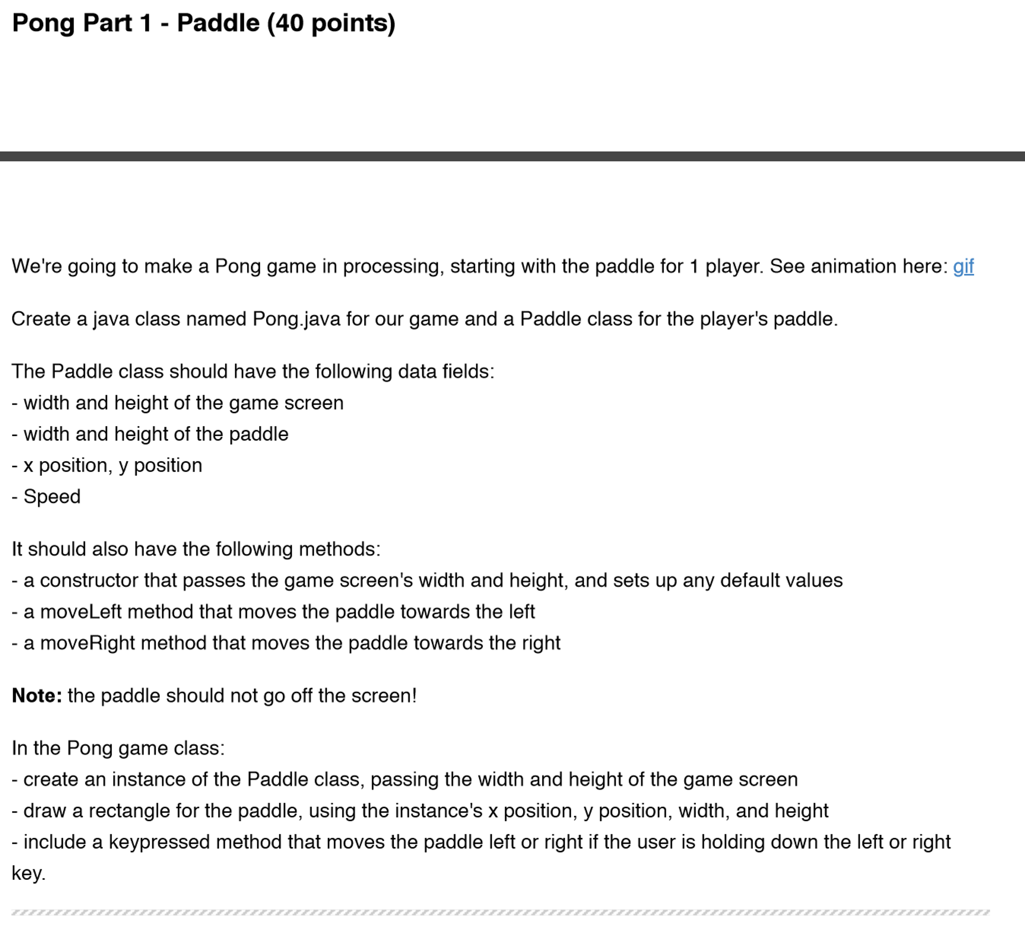 We're going to make a Pong game in processing, | Chegg.com