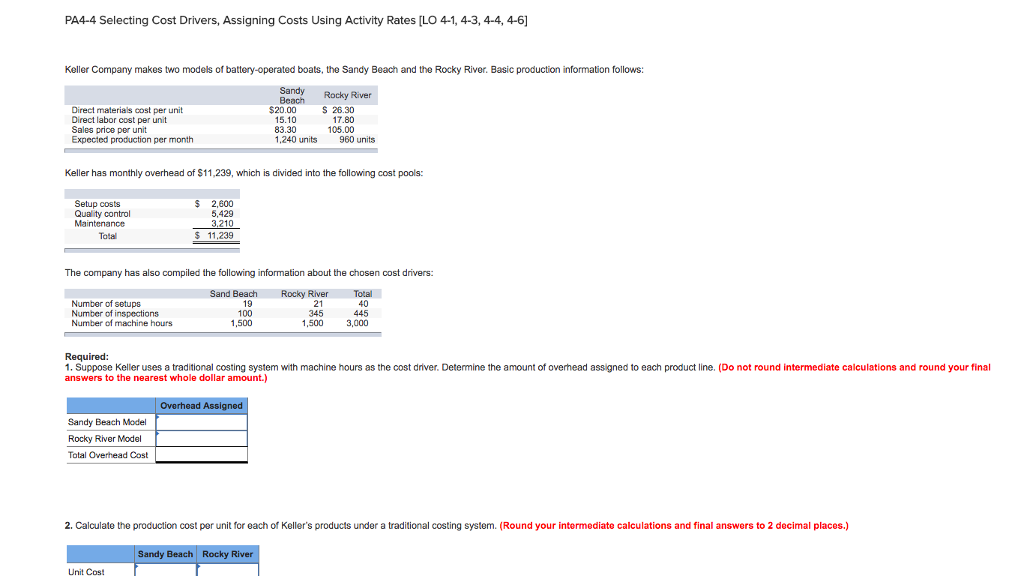 Solved PA4-4 Selecting Cost Drivers, Assigning Costs Using | Chegg.com