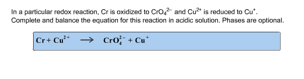 Solved In a particular redox reaction, Cr is oxidized to | Chegg.com