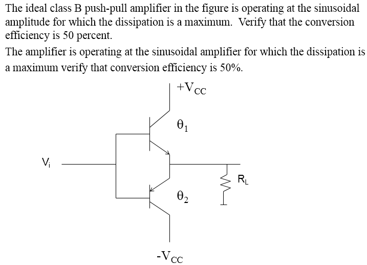 Solved The Ideal Class B Push-pull Amplifier In The Figure | Chegg.com