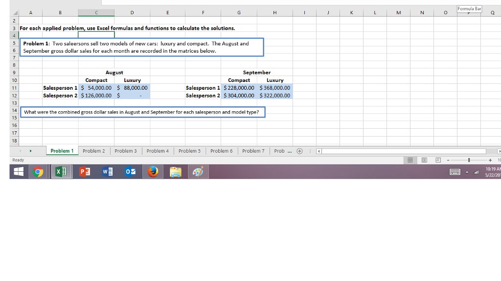 Solved 3 For each applied problem, use Excel formulas and | Chegg.com