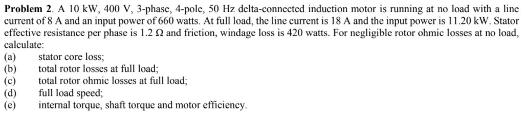 Solved Problem 2. A 10 kW, 400 V, 3-phase, 4-pole, 50 Hz | Chegg.com