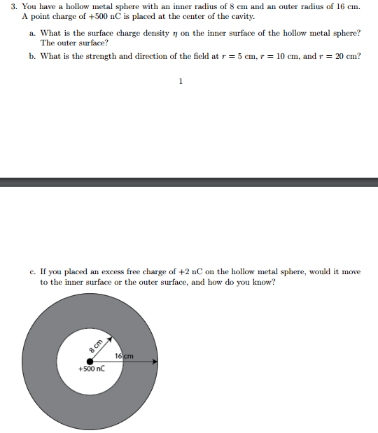 Solved You have a hollow metal sphere with an inner radius