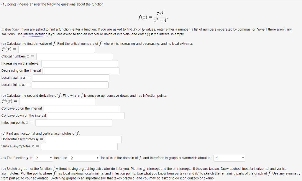 Solved Answer the following questions about the function | Chegg.com