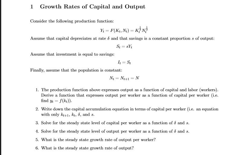 Growth Rates of Capital and Output Consider the | Chegg.com
