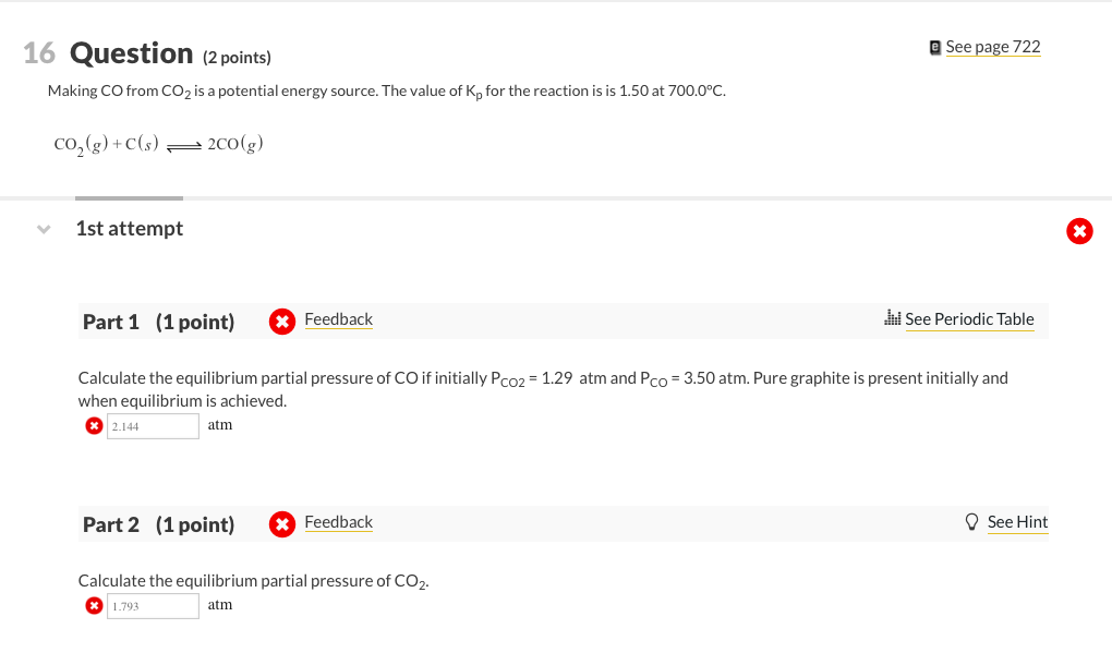 Solved 16 Question (2 points) See page 722 Making CO from | Chegg.com