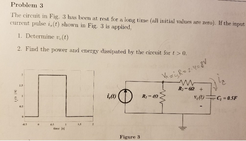 Solved Problem 3 The circuit in Fig. 3 has been at rest for | Chegg.com