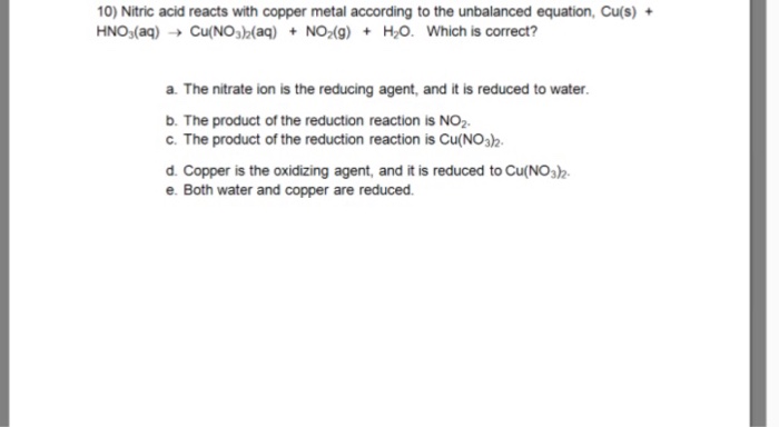 Solved Nitric Acid Reacts With Copper Metal According To The