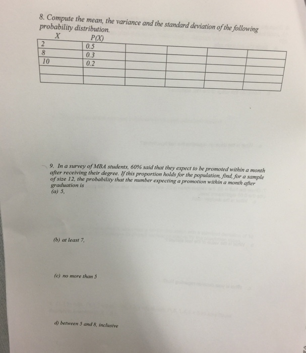 Solved Compute The Mean The Variance And The Standard Chegg Com