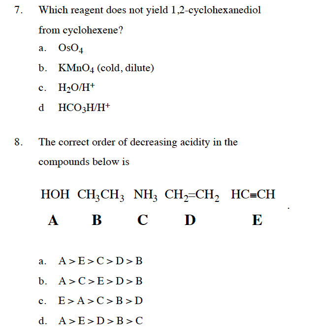 Which reagent does not yield 1,2-cyclohexanediol from | Chegg.com