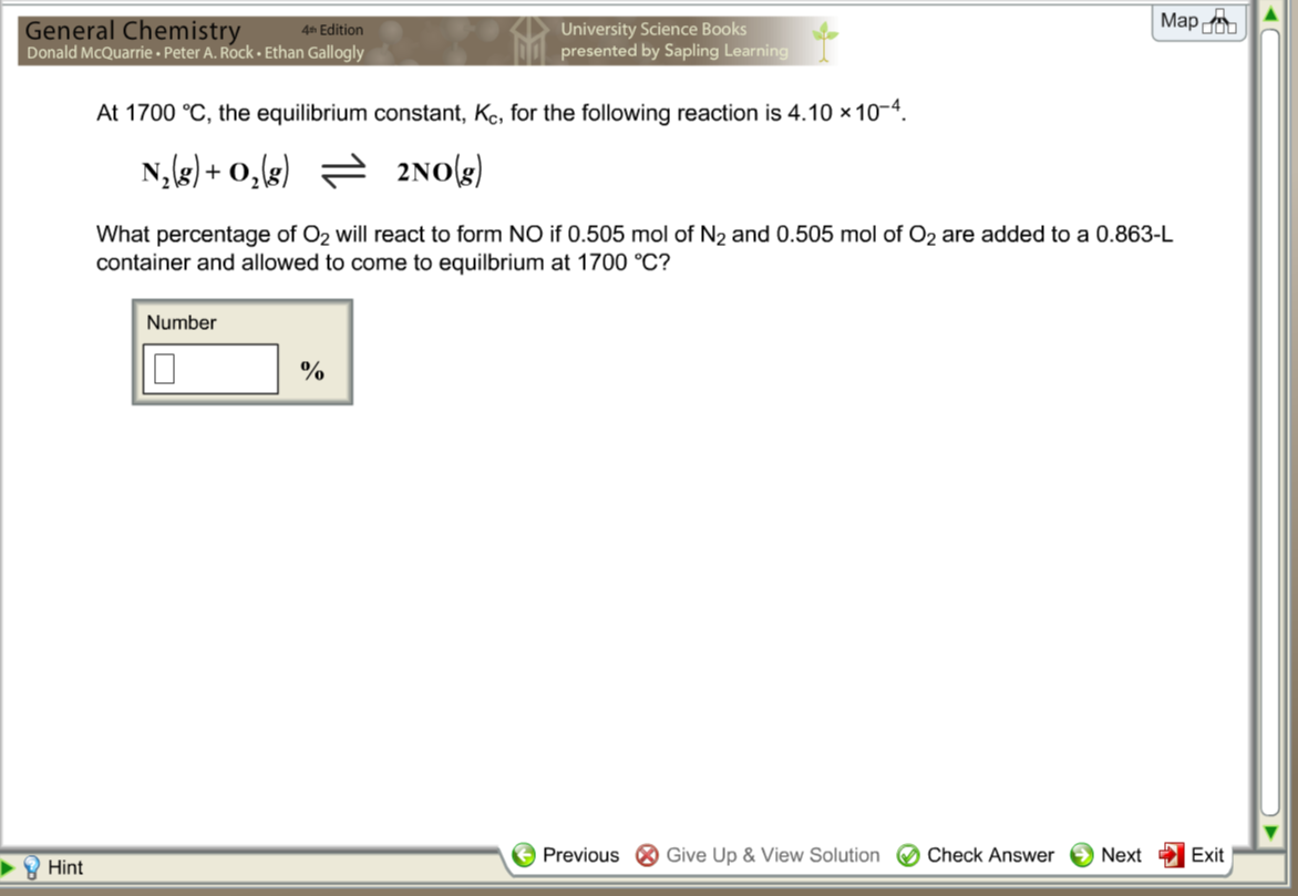 Solved What percentage of O2 will react to form NO if 0.505