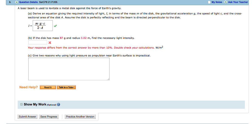 Solved A laser beam is used to levitate a metal disk against | Chegg.com