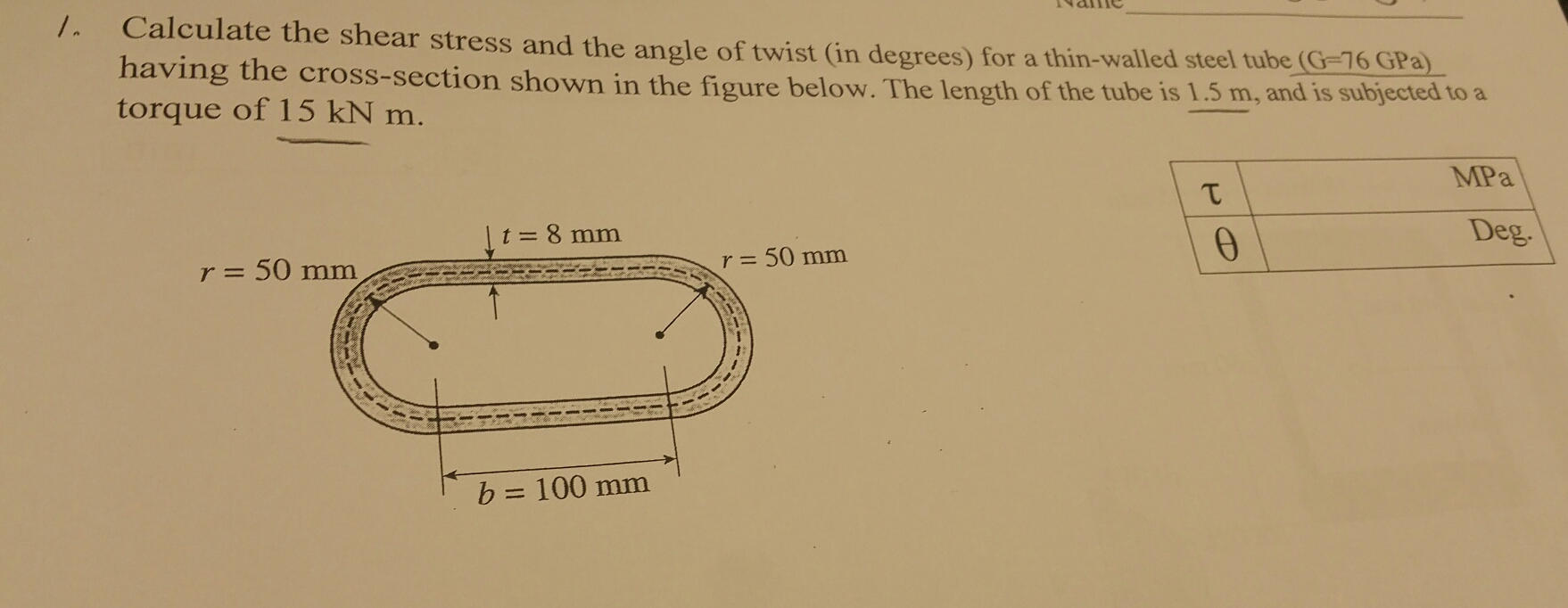 Solved Calculate the shear stress and the angle of twist (in