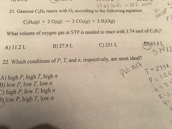 Solved Gaseous C 2H 4 reacts with O 2 according to the Chegg