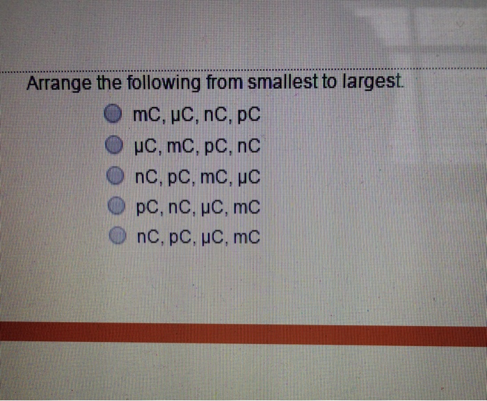 Solved Arrange the following from smallest to largest | Chegg.com