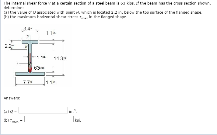 Solved The internal shear force V at a certain section of a | Chegg.com