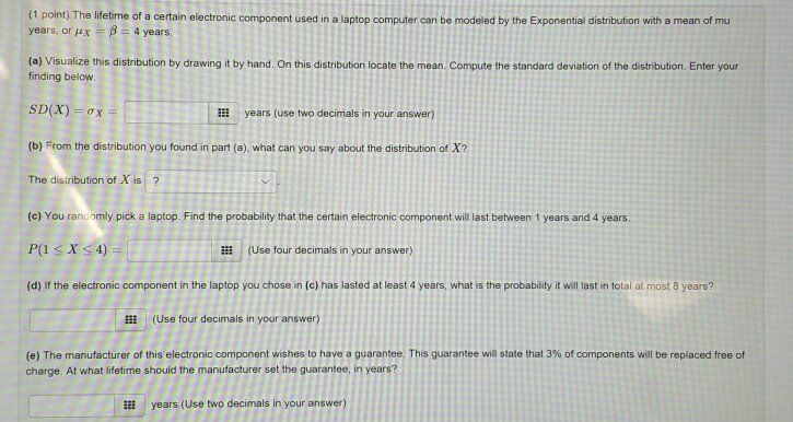 Solved (1 poi nt) The lifetime of a certain electronic | Chegg.com