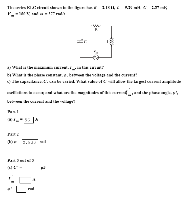 Solved The series RLC circuit shown in the figure has R2.1 , | Chegg.com