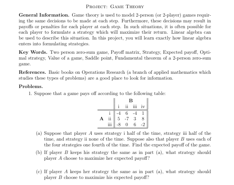 Solved Can some please help with this Game theory/ linear
