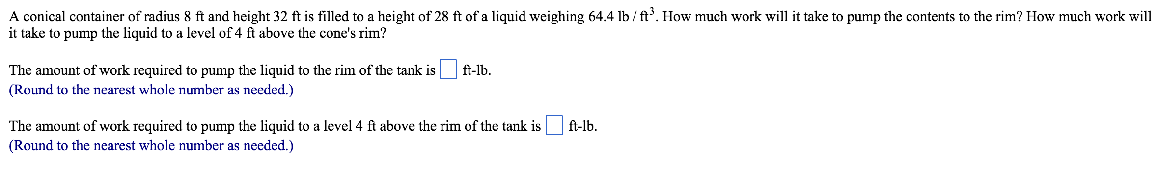 Solved A conical container of radius 8 ft and height 32 ft | Chegg.com