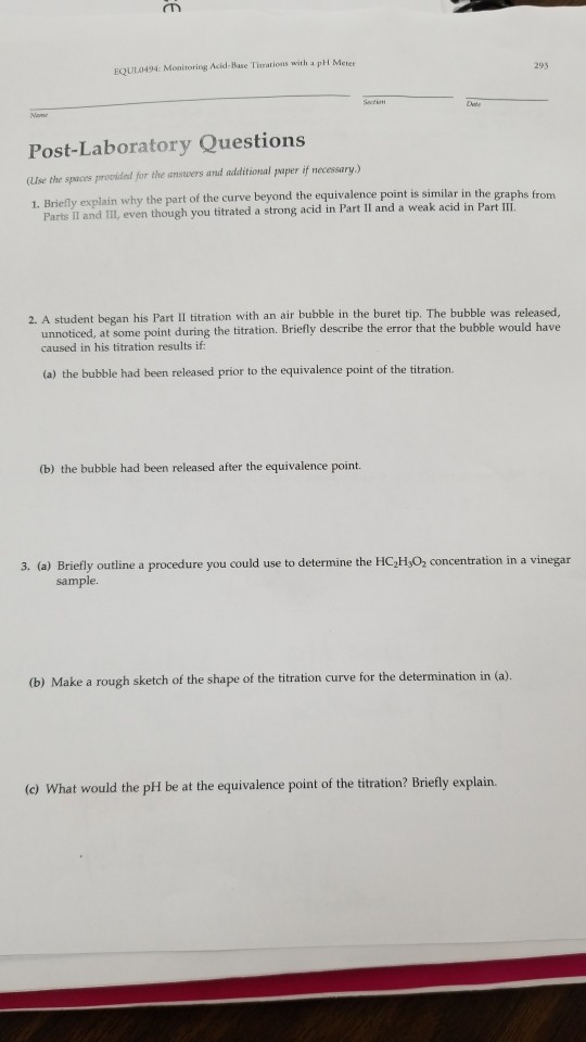 Solved EQUL0494 Monitoring AcidBase Titrations with a pH