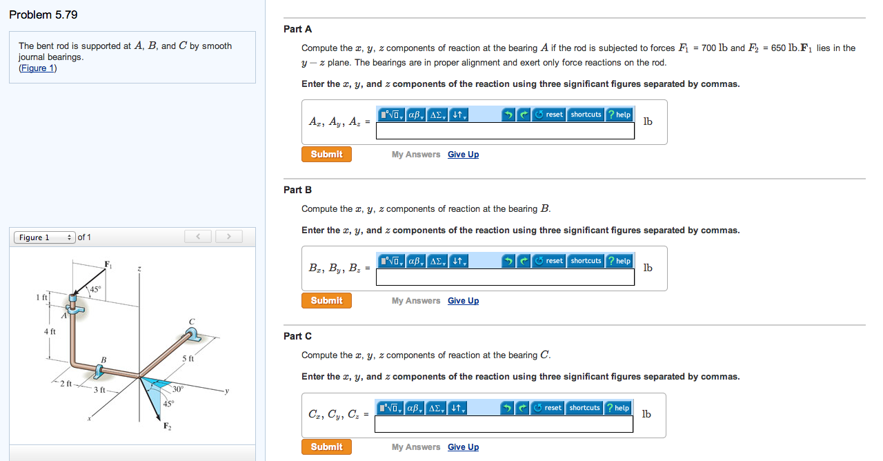 Solved Problem 5.79 The bent rod is supported a A, B, and C | Chegg.com