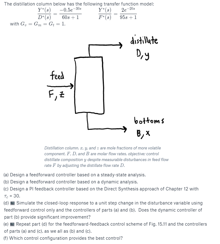 The distillation column below has the following