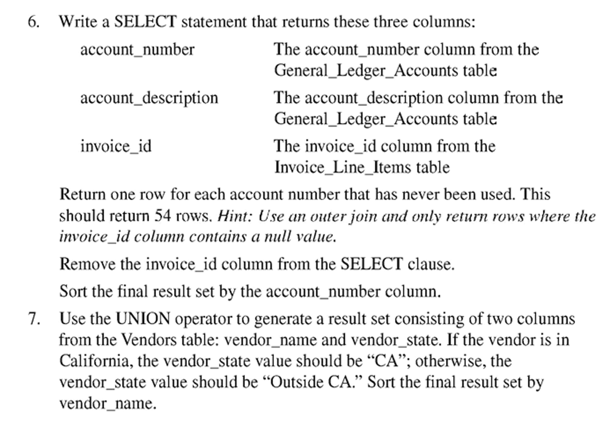 Exercises 1. Write a SELECT statement that returns | Chegg.com
