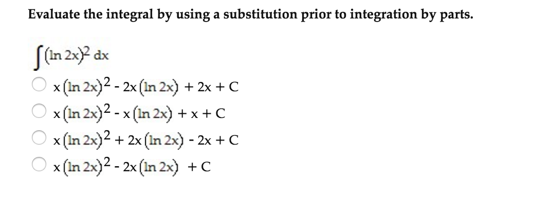 integral ln x 2 substitution