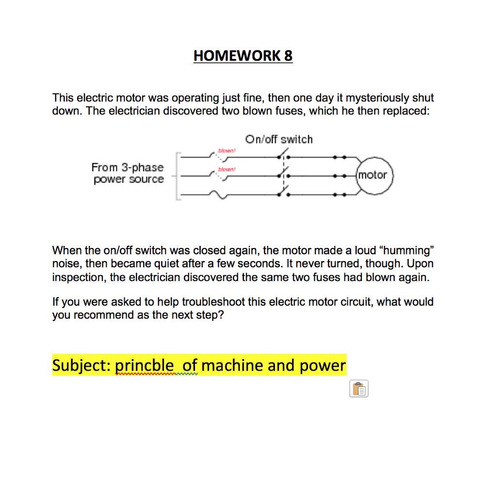 Solved HOMEWORK 8 This electric motor was operating just