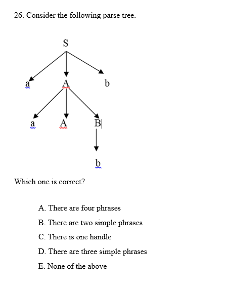 Solved 26. Consider the following parse tree. a AB Which one | Chegg.com