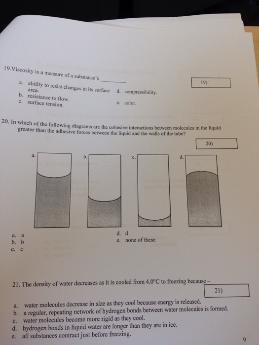 Solved Viscosity is a measure of a substance's In which of