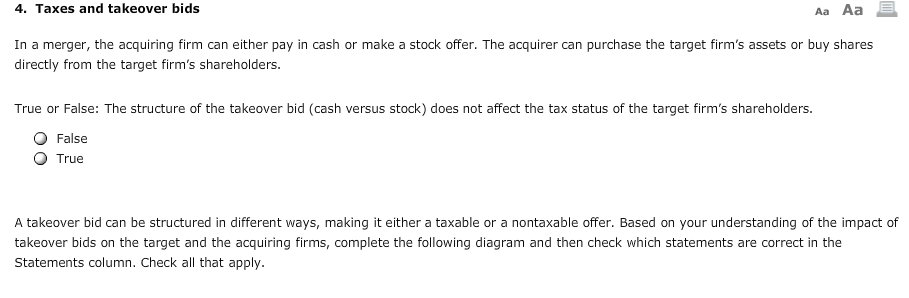 4. Taxes And Takeover Bids Aa Aa In A Merger, The | Chegg.com