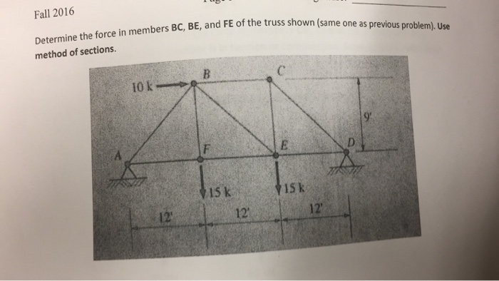 Solved Determine the force in members BC, BE, and FE of the | Chegg.com
