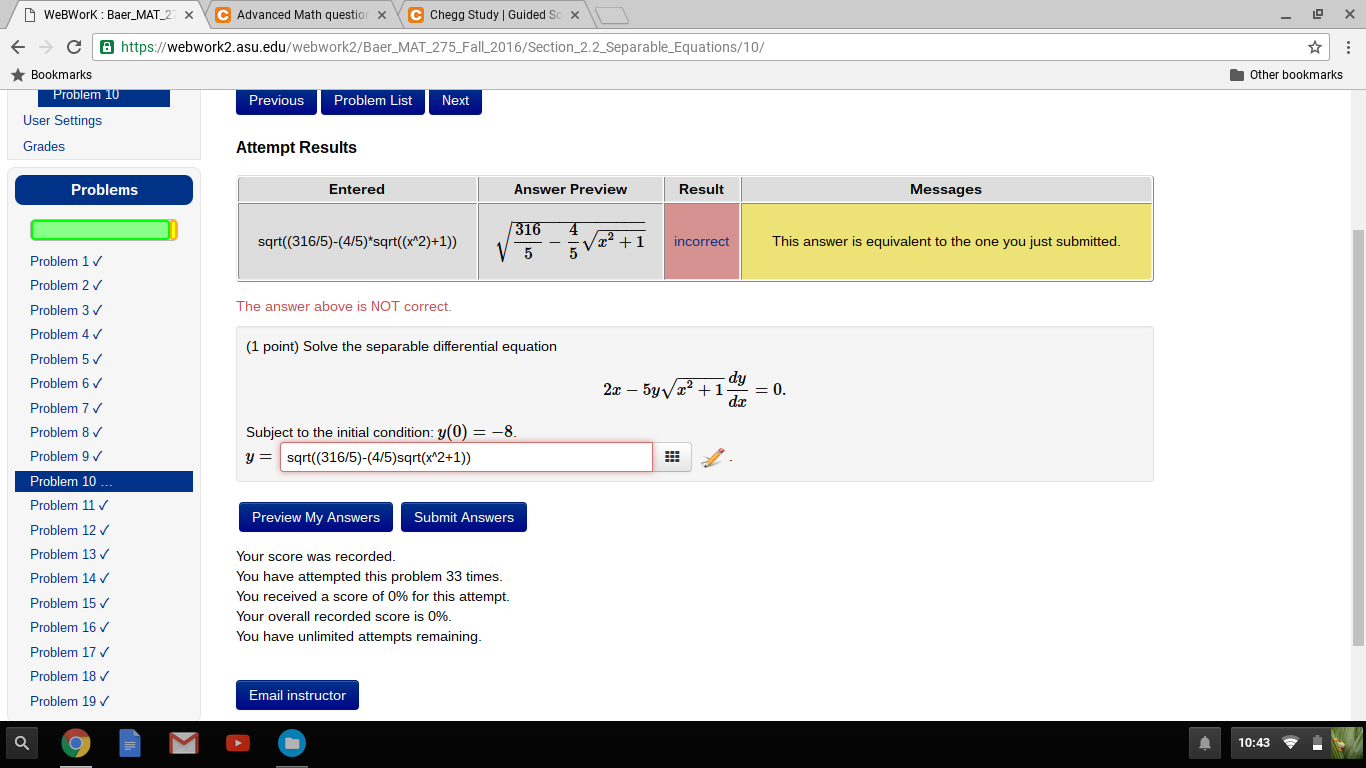 Solved WeBWorK Baer MAT 27 X Advanced Math Quest Chegg Study | Chegg.com