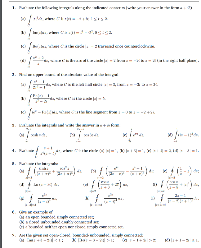 Solved 1. Evaluate The Following Integrals Along The | Chegg.com