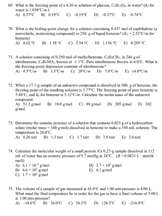 Solved What is the freezing point of a 0.20 m solution of | Chegg.com