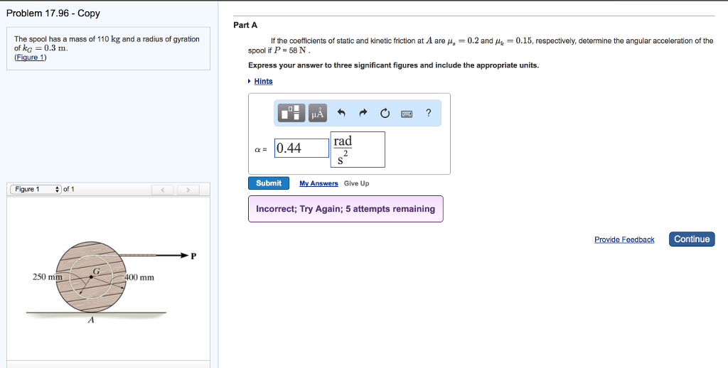 Solved Problem 17.96 - Copy Part A The spool has a mass of | Chegg.com