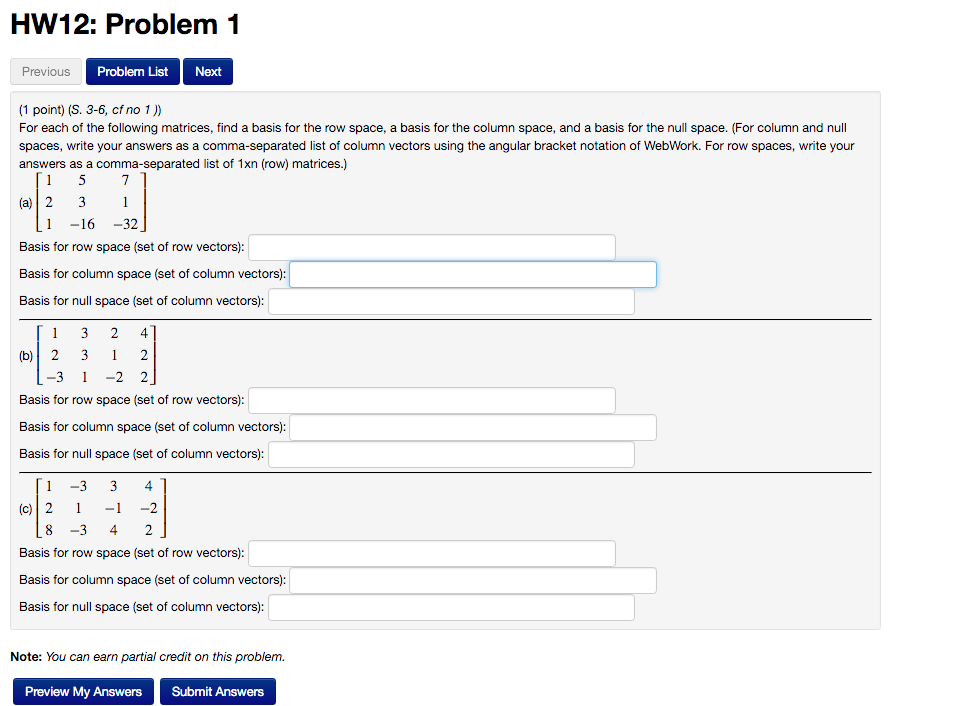 Solved For each of the following matrices, find a basis for | Chegg.com