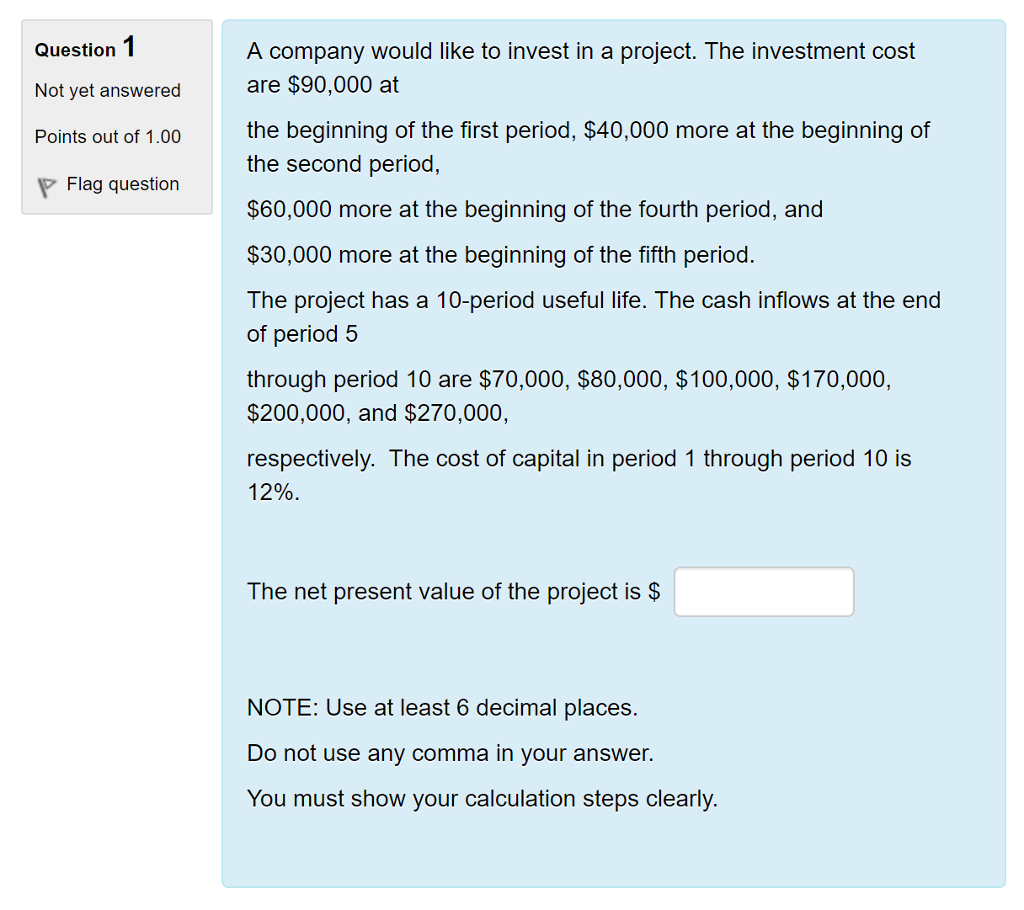 Solved A Company Would Like To Invest In A Project. The | Chegg.com