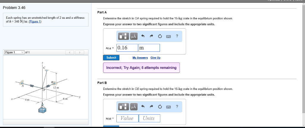 Solved Each spring has an unstretched length of 2 m and a | Chegg.com