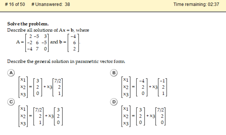 Solved 16 Of 50 Unanswered: 38 Solve The Problem. Describe | Chegg.com