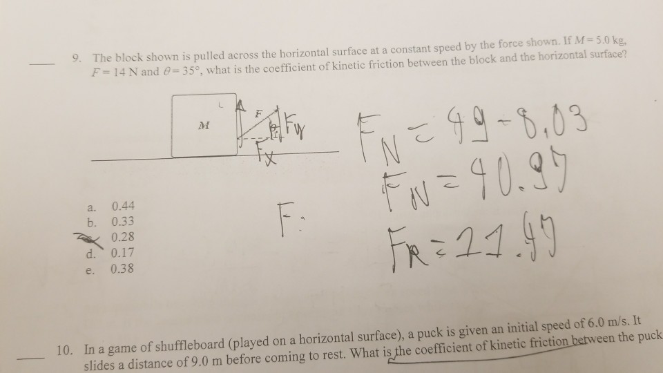 Solved 9 The block shown is pulled across the horizontal